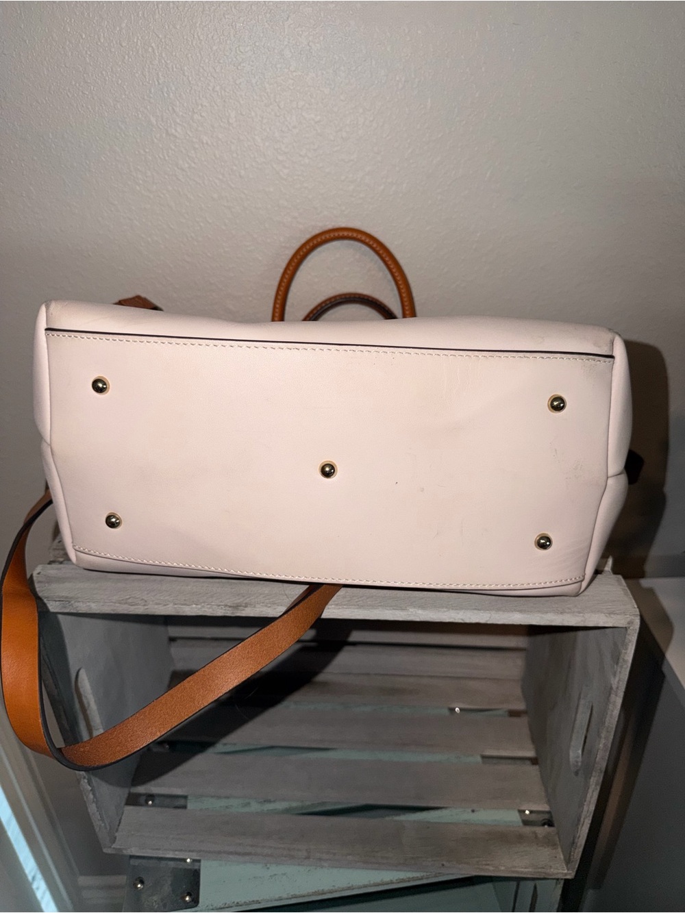 Dooney & Bourke Barlow Cream Leather Tote with Tan Trim - Picture 3 of 5